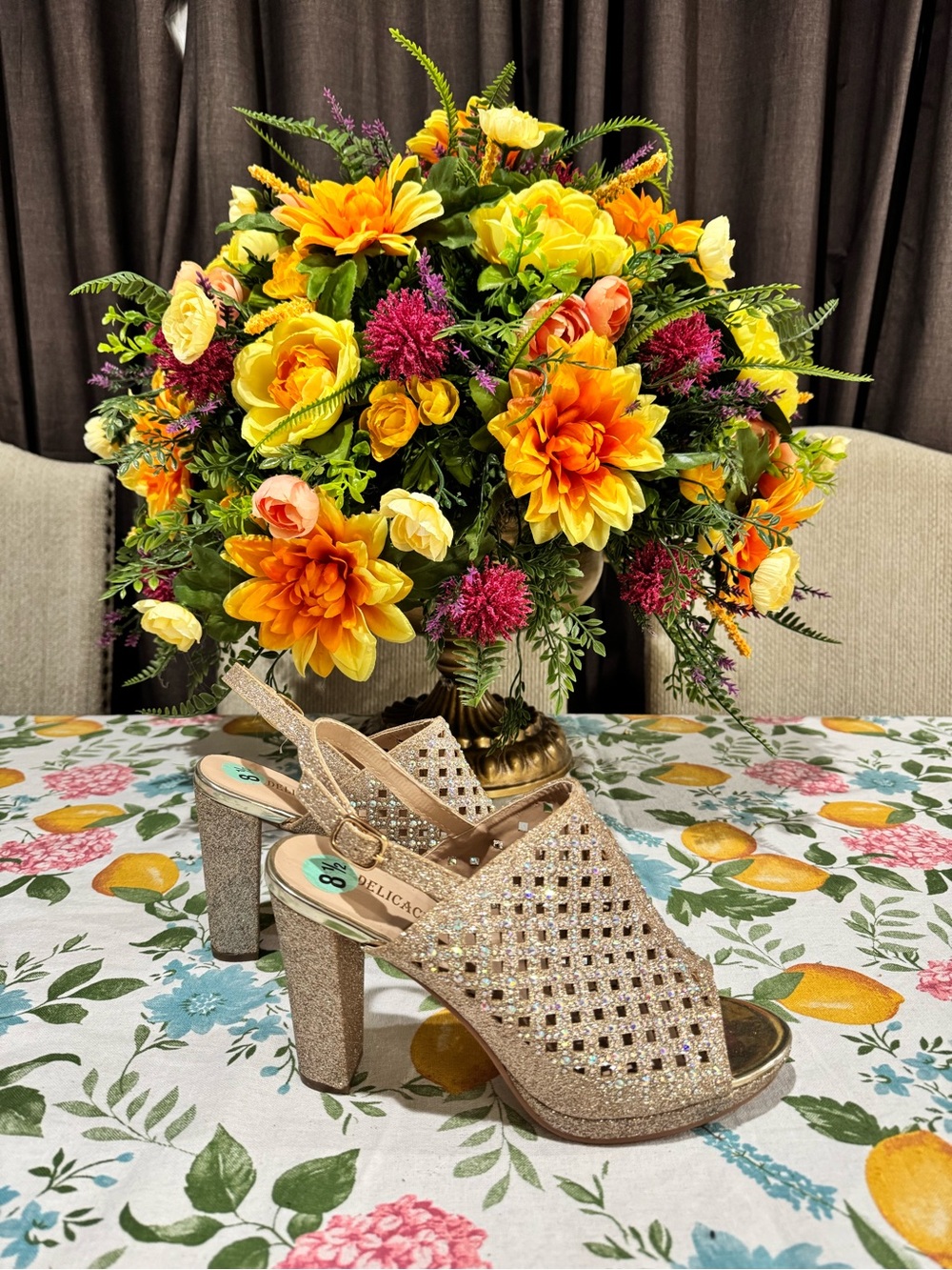 Women’s Gold Sparkling Slingback High Heel Sandals Shoes
